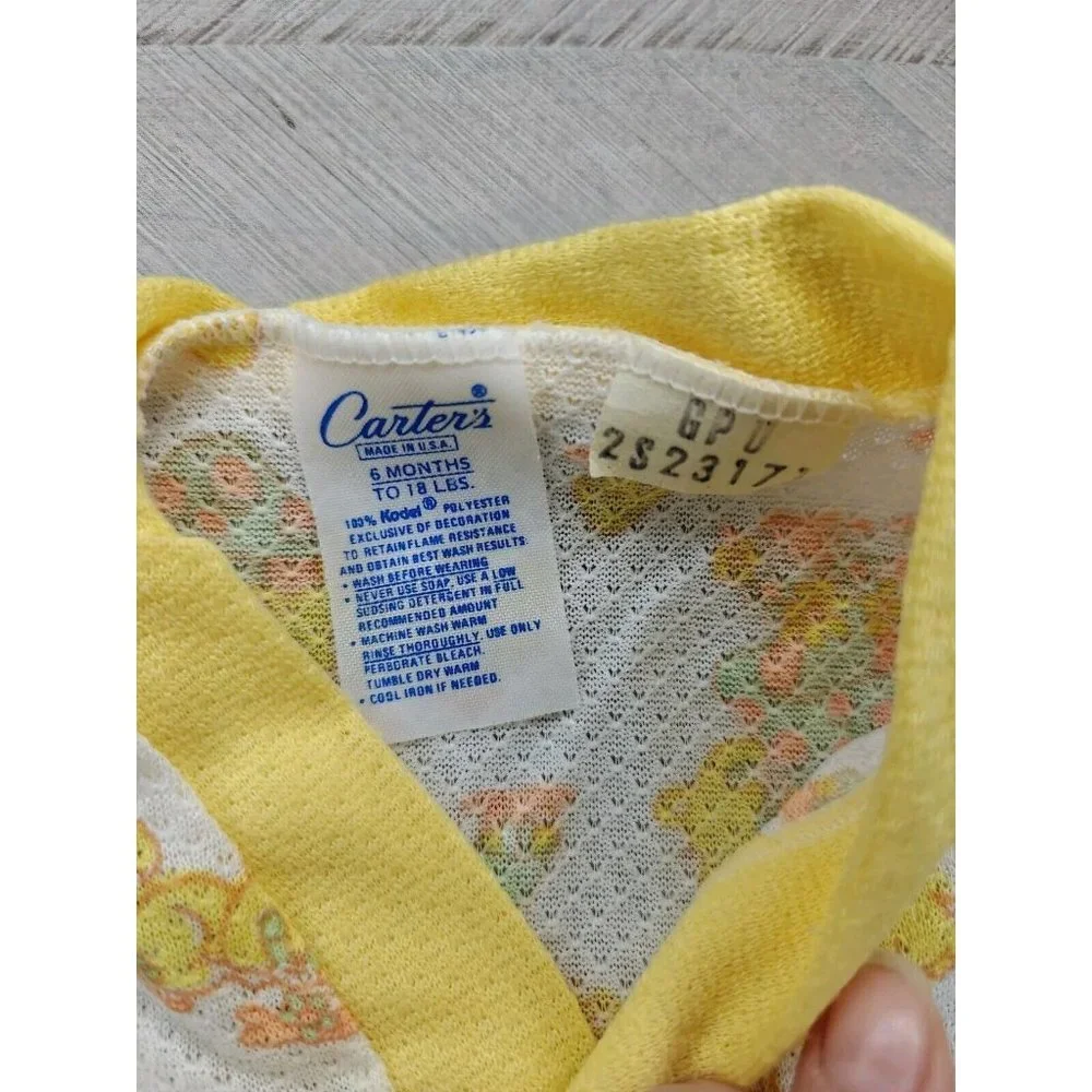 Vintage Carter's Baby Romper 6 Mo 18 Lbs Yellow Orange Mushrooms Raccoons